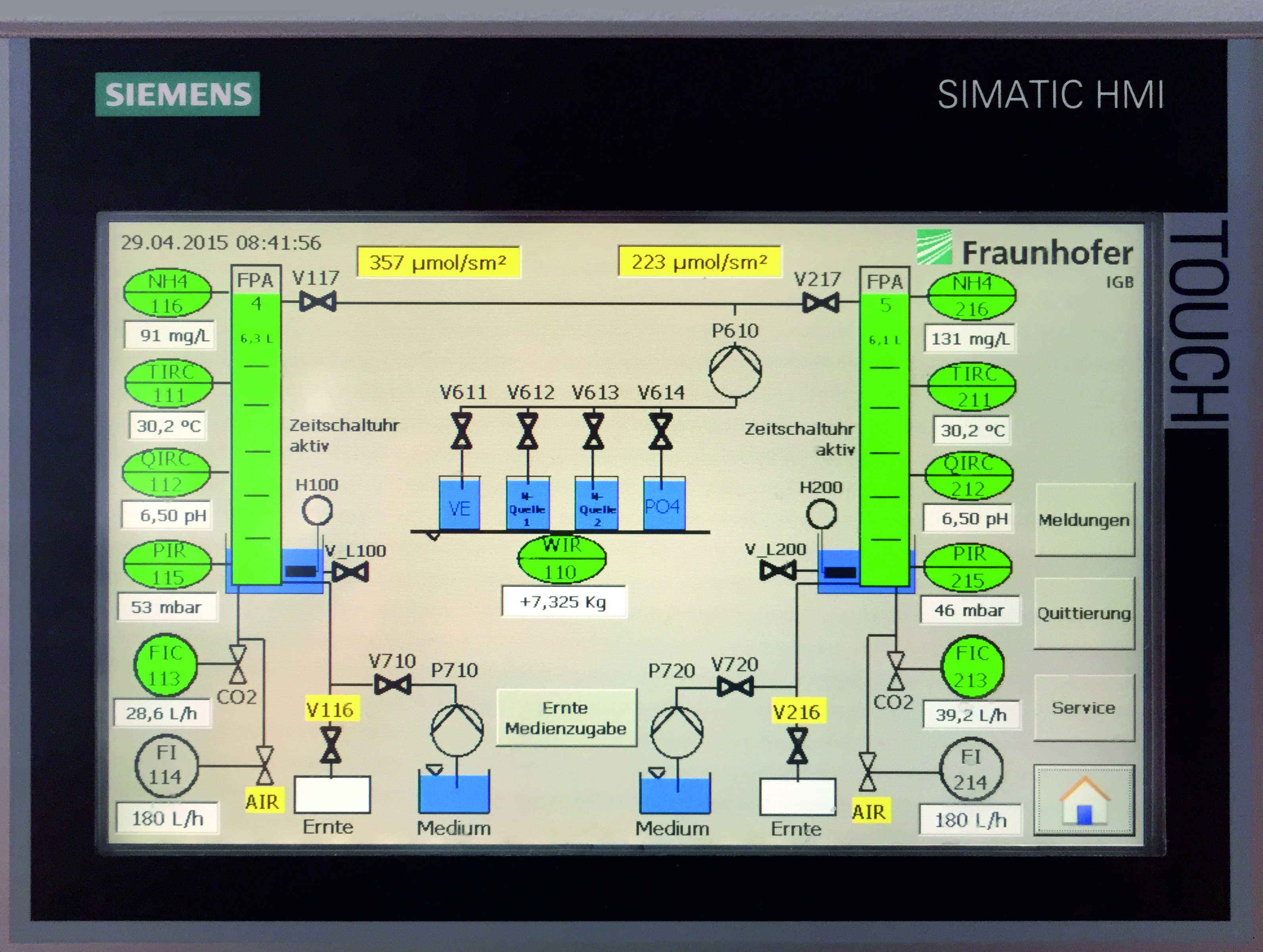 Prozessvisualisierung auf dem Anzeige­display der Steuerung SIMATIC S7-1200.