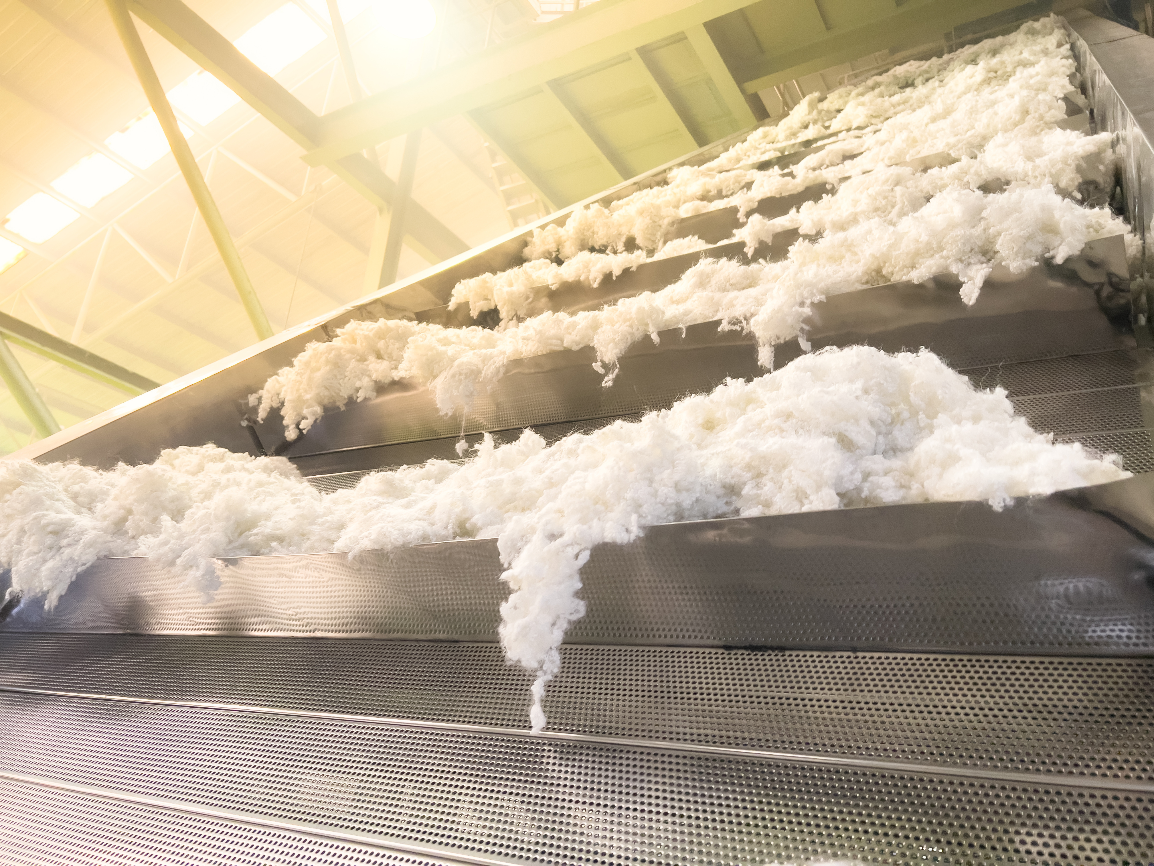 White Polyester stable fiber fabric on the Conveyor