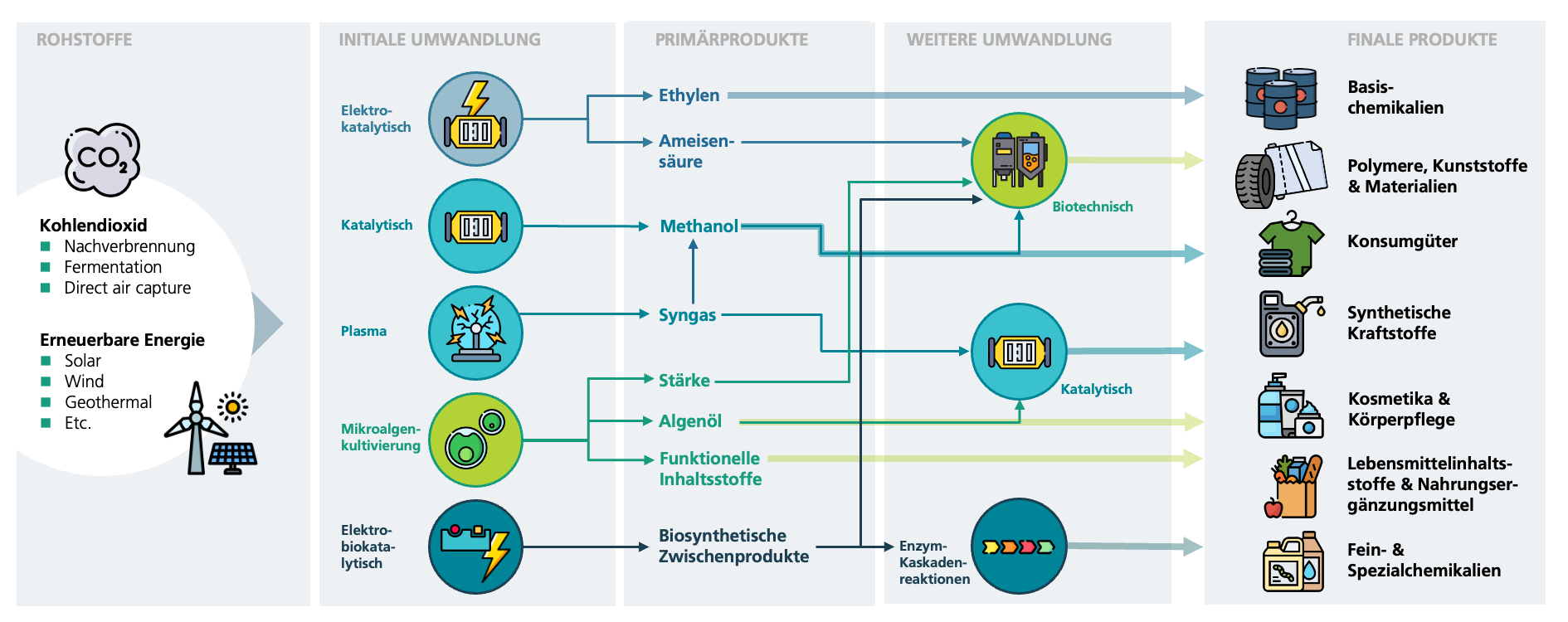 Am Fraunhofer IGB verfolgen wir verschiedene technologische Ansätze, um CO2 zu einer Vielzahl möglicher Produkte umzuwandeln. 