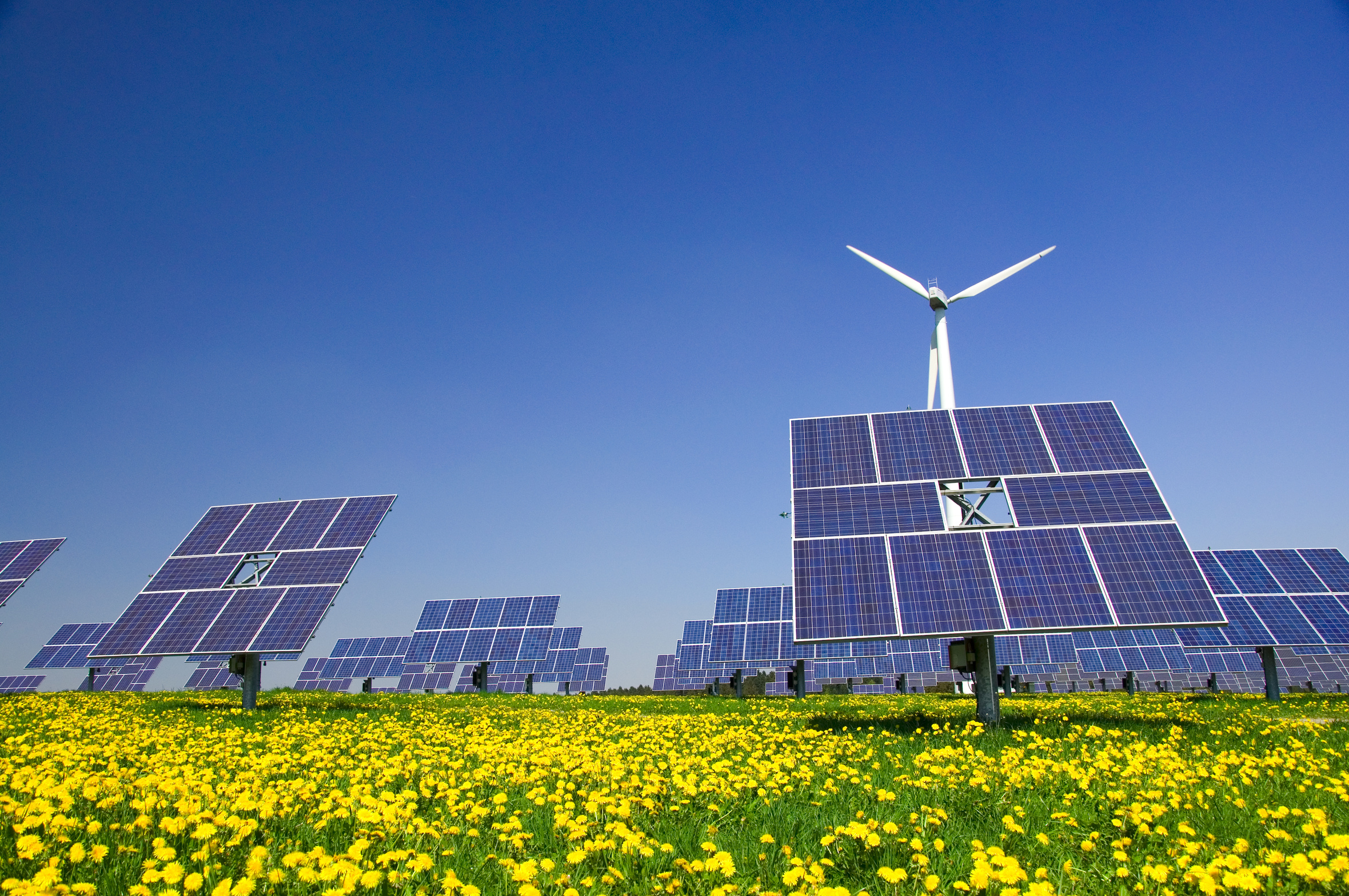 Windmill and solar cells.