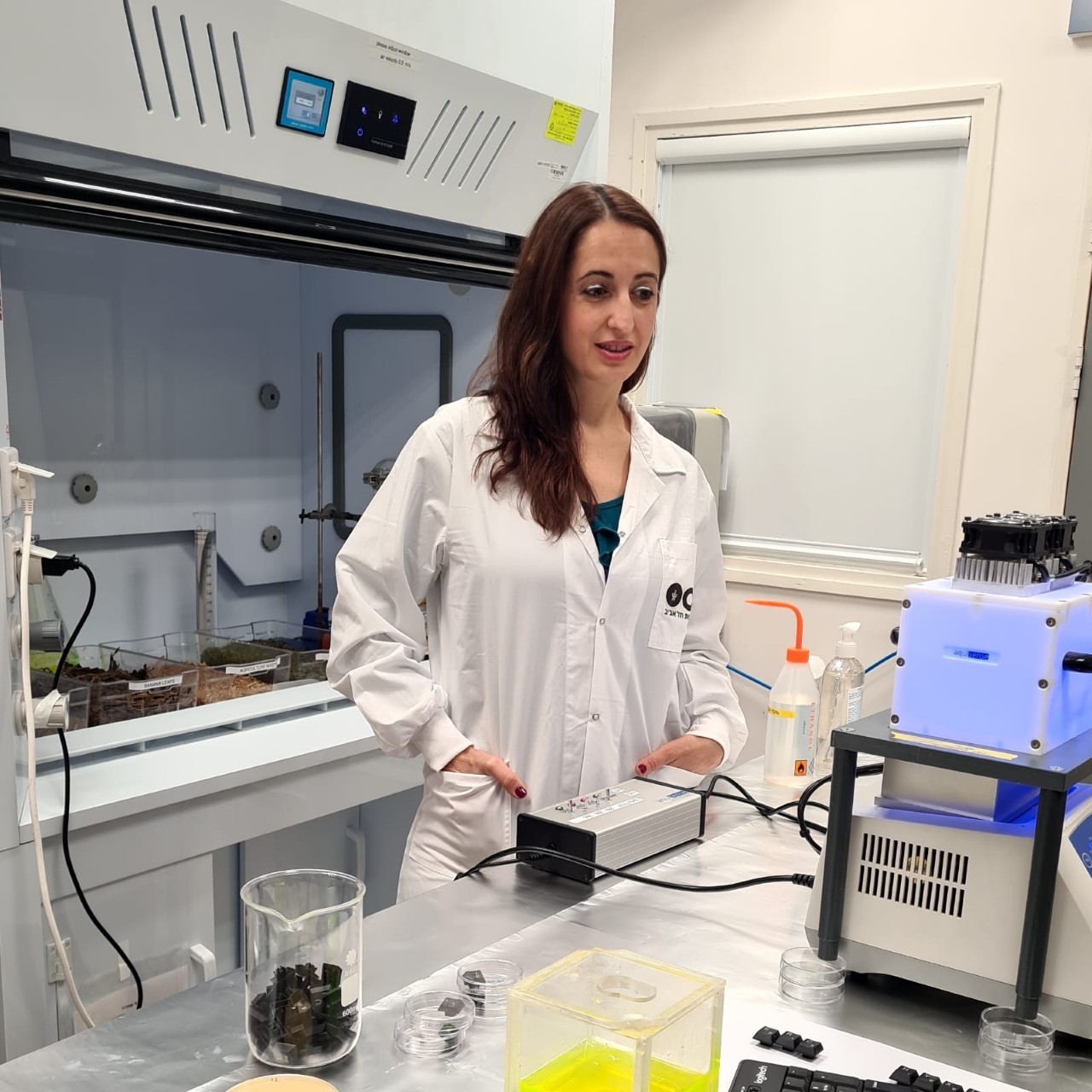 Prof. Hadas Mamane working in the laboratory with the LED system.