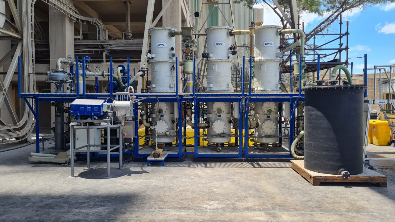 CPPE CO<sub>2</sub> Multipollutant Carbon Capture and Conversion Pilot Plant operating at the coal-fired PPC Dwaalboom Cement Factory in South Africa.