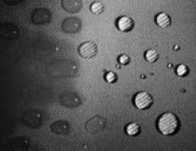 Water-repellent finished cotton/polyester fabric. Left untreated, right plasma treated.