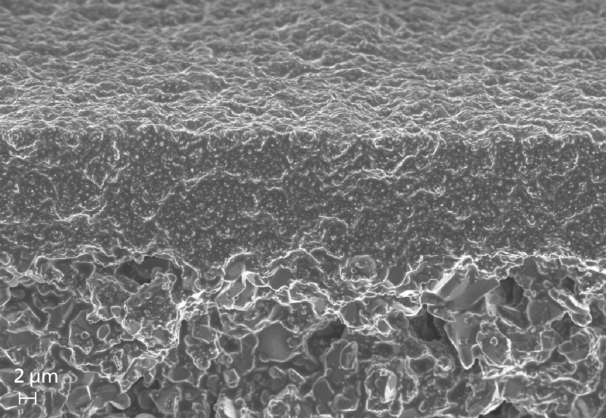 Scanning electron micrograph of porous alumina structures with ionic liquids as liquid membrane