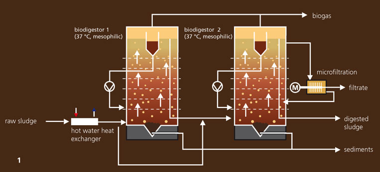 Diagram of the two-stage high-load digestion with microfiltration.